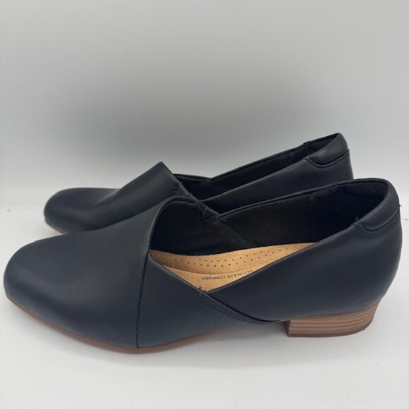 Clarks Women's Juliet Palm Black Soft Leather Loafers Size 7 - Picture 1 of 8